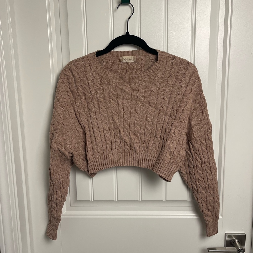 Altar'd State Cable Knit Cropped Sweater - Brown